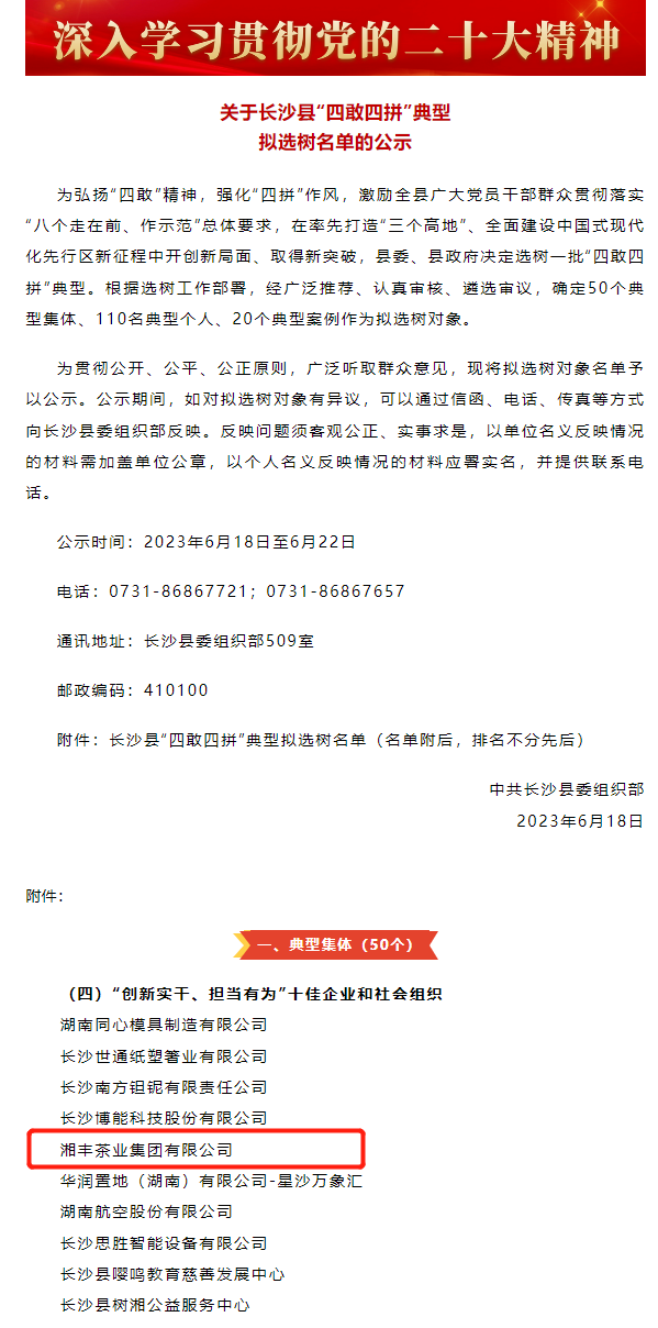湘豐茶業(yè)集團獲評"創(chuàng)新實干、擔當有為”十佳企業(yè)
